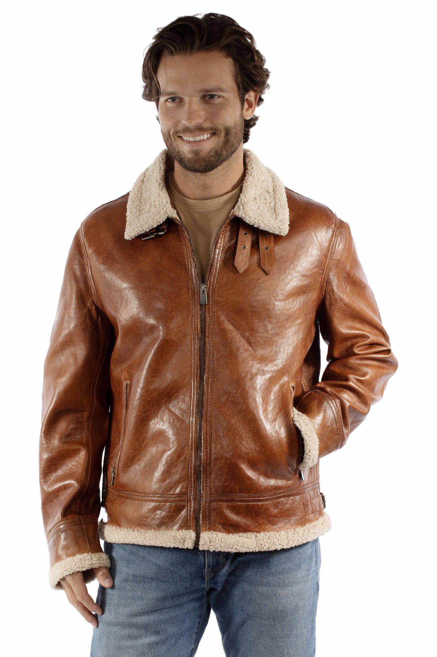 Skully 2049 Zip Front Shearling Collar Jacket