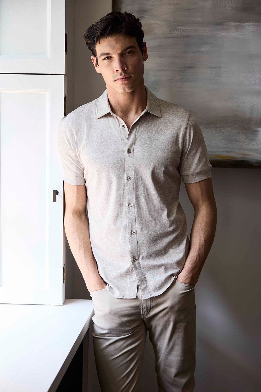 Raffi RW2210 Aqua Cotton Short Sleeve Full Button Shirt