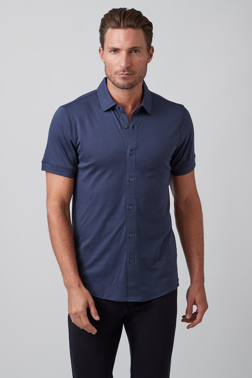 Raffi RW2210 Aqua Cotton Short Sleeve Full Button Shirt
