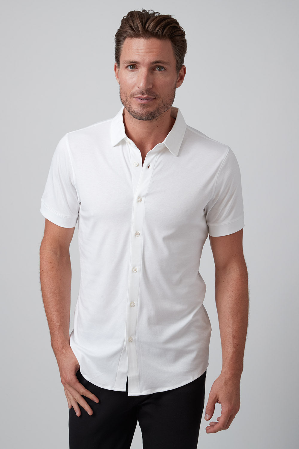 Raffi RW2210 Aqua Cotton Short Sleeve Full Button Shirt